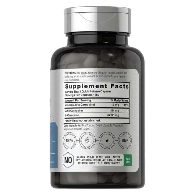 Horbaach Добавка цинк-карнозин | 84 мг на капсулу | 150 граф | Без ГМО и глютена