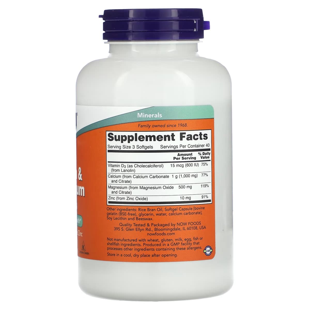 NOW Foods, Кальций и магний с витамином D3 и цинком, 120 мягких таблеток