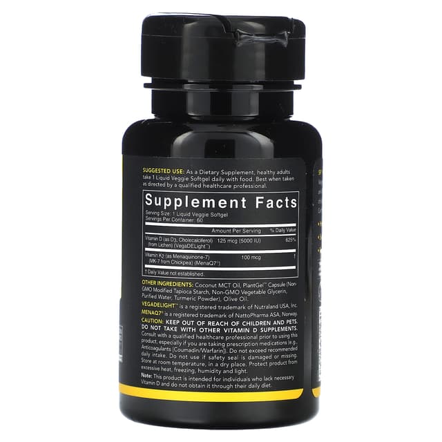 Sports Research, растительные витамины D3+K2, 60 растительных капсул