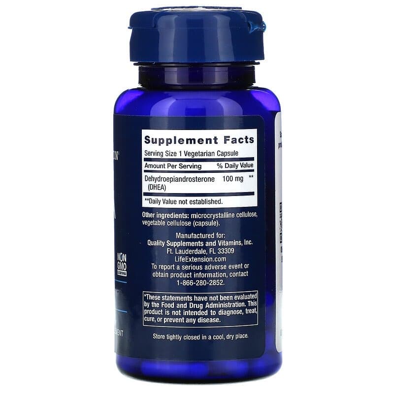 Life Extension, DHEA, 100 мг, 60 вегетарианских капсул