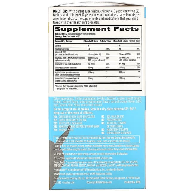 Country Life, Gut Connection Kids, когнитивный баланс, кисло-сладкий вкус, 100 жевательных таблеток