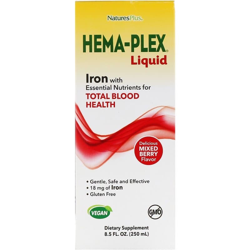 Nature's Plus, Железо жидкое средство Hema-Plex, ягодное ассорти, 250 мл (26)