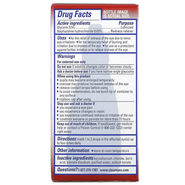 Clear Eyes, Максимальное снятие покраснения, Глазные капли лубриканта / снятия покраснения, 0,5 жидких унций (15 мл)