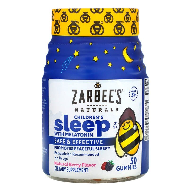 Zarbee's, Детские конфеты для улучшения сна с мелатонином, натуральный ягодный вкус, для детей от 3 лет, 50 жевательных конфет