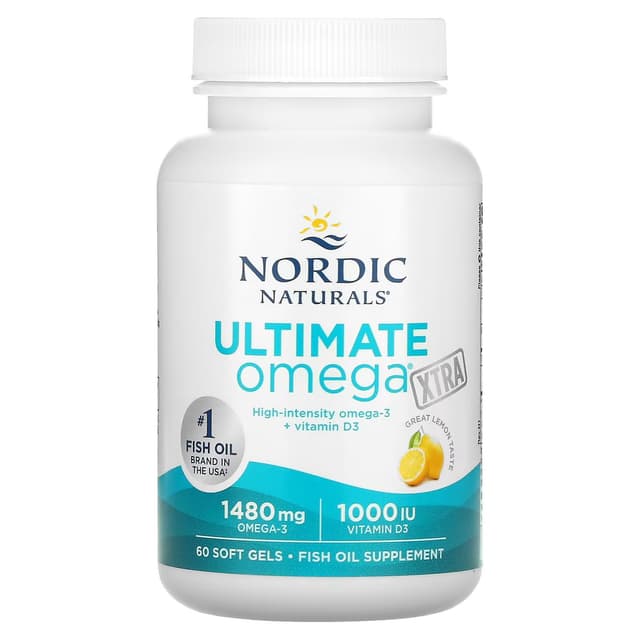 Nordic Naturals, Ultimate Omega Xtra, со вкусом лимона, 1280  мг, 60 капсул
