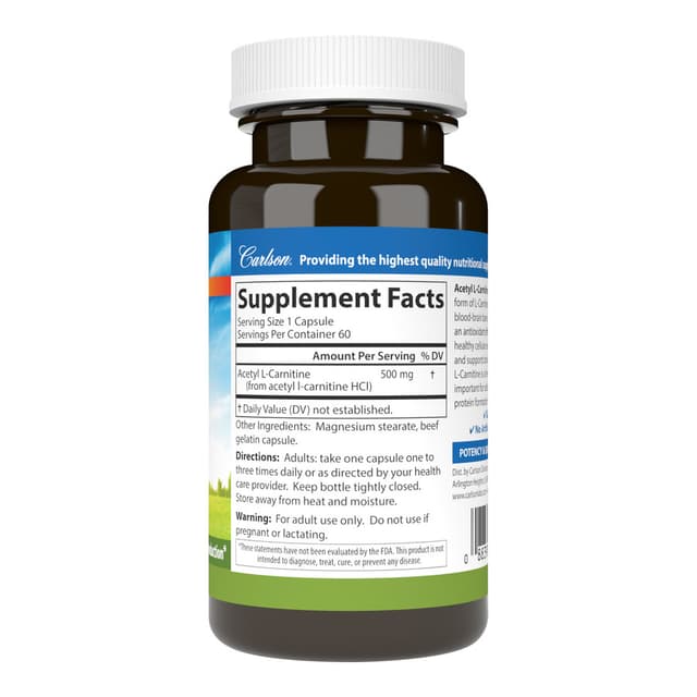 Carlson Labs Ацетил L-карнитин, 500 мг, 60 вегетарианских капсул