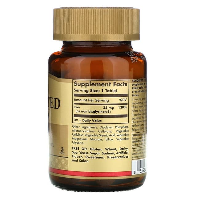 Solgar, хелатное железо, 100 таблеток