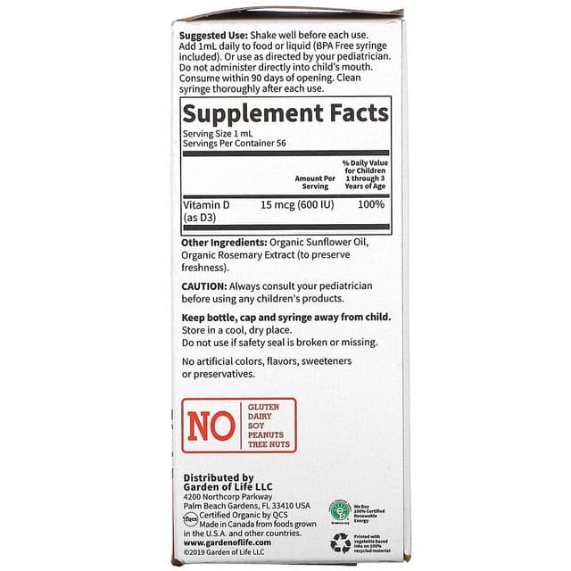 Garden of Life, Baby Vitamin D3 жидкий , 1.9 fl oz ( 56 ml)