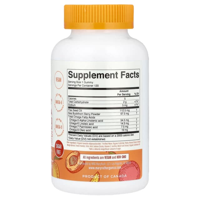MaryRuth's, омега 3-6-7-9, со вкусом персика, манго и абрикоса, 120 жевательных таблеток