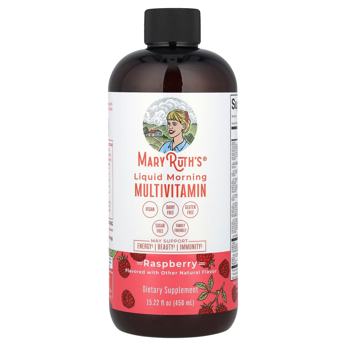 MaryRuth's, Жидкий утренний мультивитамин, малина, 450 мл