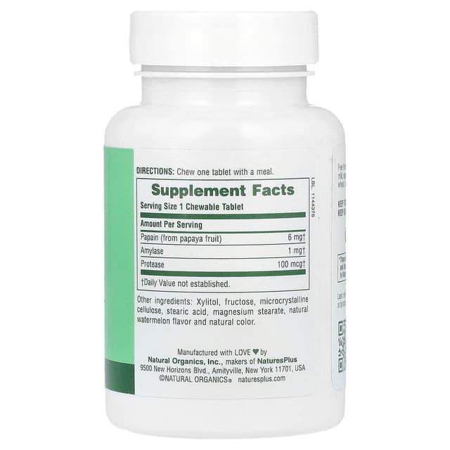 NaturesPlus, Жевательная добавка с ферментами папайи, 180 таблеток