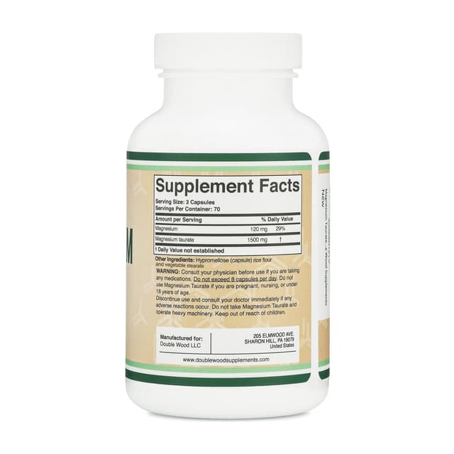 Double Wood - Magnesium Taurate 1500 mg 1 капсула 500 мг , Добавка таурата магния, 210 капсул