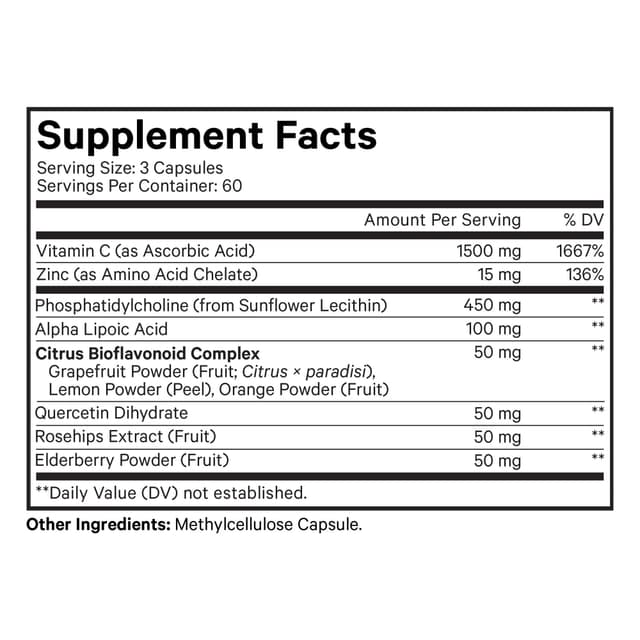 Codeage, витамины, липосомальный витамин C+, витамин C, кверцетин, шиповник, цинк, 180 капсул