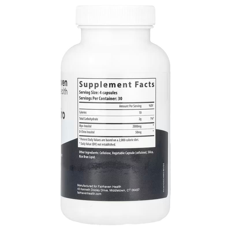 Fairhaven Health, мио-инозитол и D-хиро-инозитол, 120 капсул