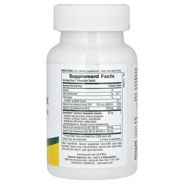 NaturesPlus, жевательный комплекс D 5000 iu и K 240 mcg , ягодное ассорти, 60 таблеток