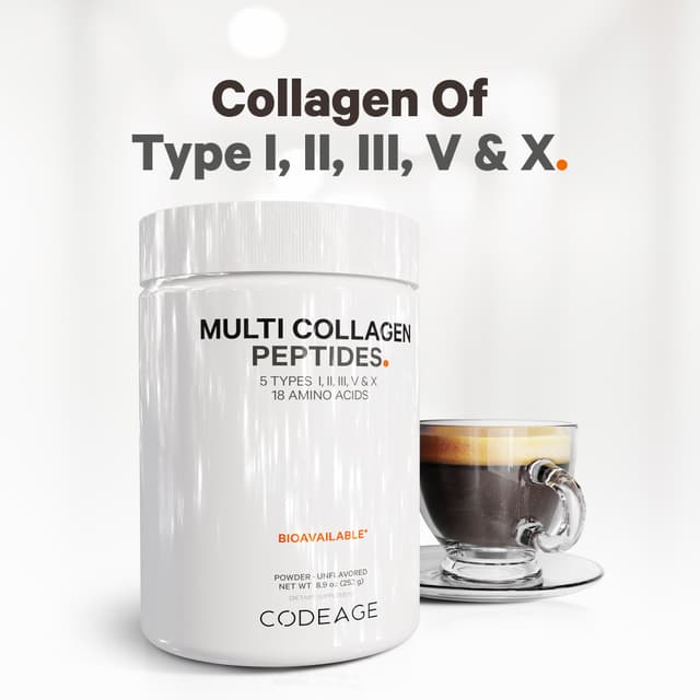 Codeage, пептиды коллагена нескольких типов в порошке, без добавок, 252 г (8.9 унций)