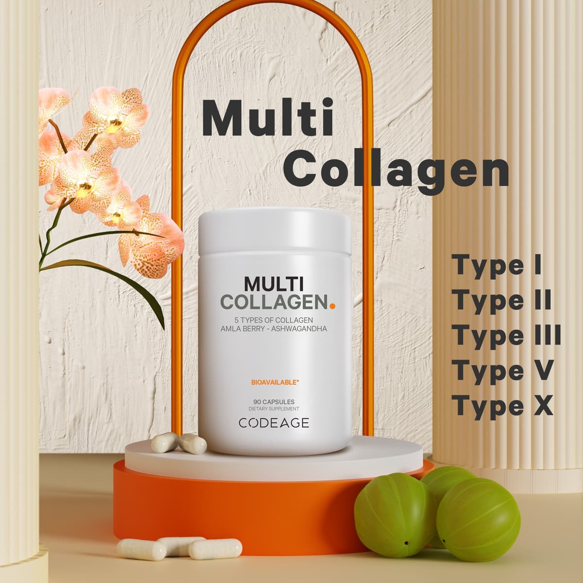 Codeage, мультиколлагеновый комплекс, 90 капсул
