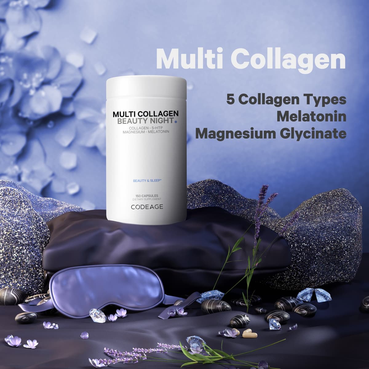 Codeage, MULTI COLLAGEN NIGHT ,ночной коллаген с магнием , 150 капсул