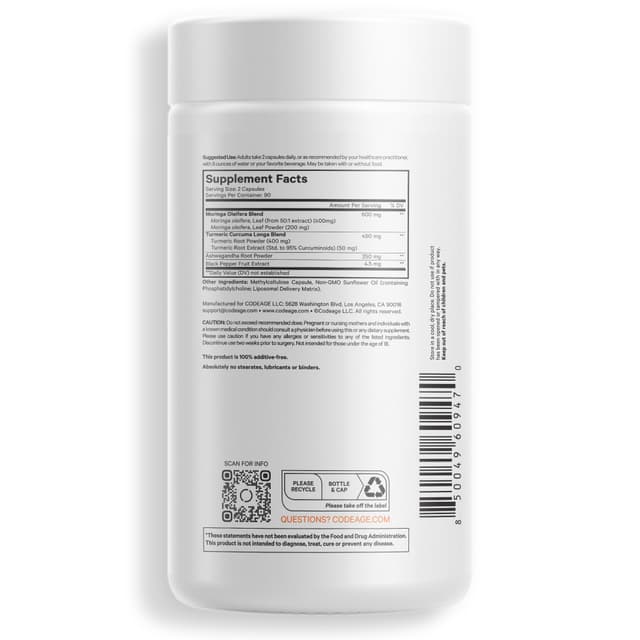 Codeage, липосомальная моринга+, 180 капсул