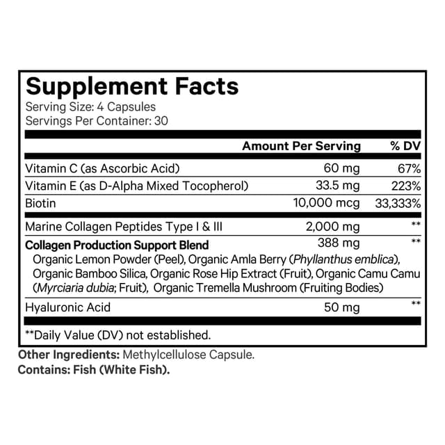 Codeage, Wild Caught, морской коллаген с биотином, гиалуроновая кислота, 120 капсул