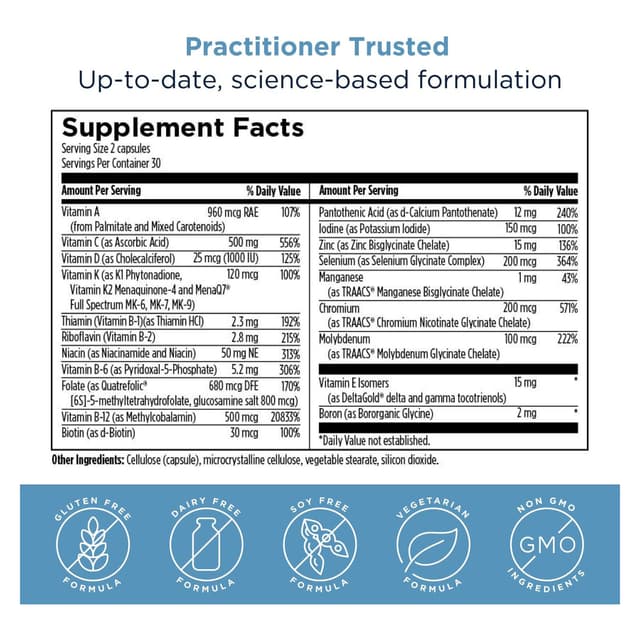 Designs for Health Twice Daily Multimineral - Метилированный мультивитамин для женщин и мужчин - содержит B12 и фолат, витамины C, K, D, E (60 капсул)