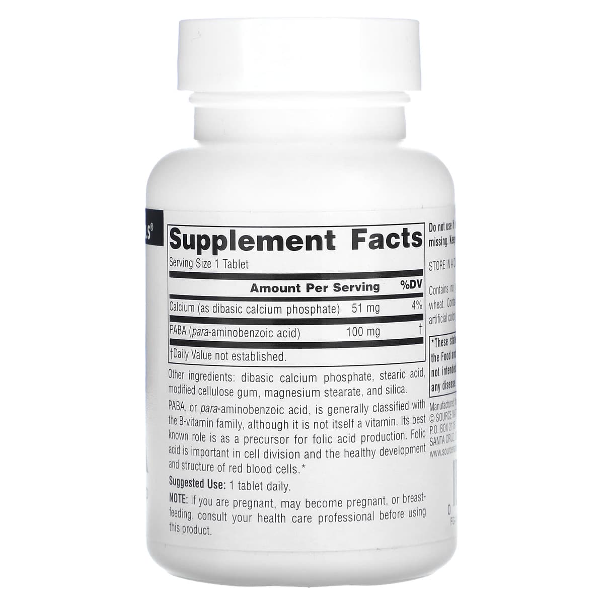 Source Naturals, PABA (ПАБК), 100 мг, 100 таблеток