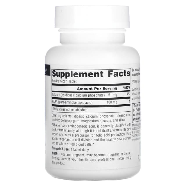 Source Naturals, PABA (ПАБК), 100 мг, 100 таблеток