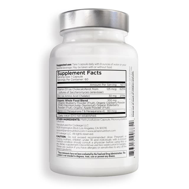 Codeage, Amen, витамин D, K2 и цинк, 60 капсул