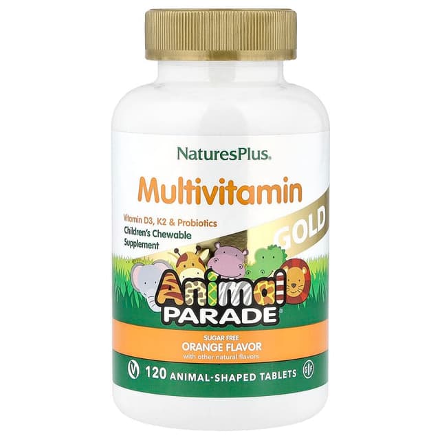Nature's Plus, Source of Life, Animal Parade Gold, жевательные мультивитамины с микроэлементами для детей, вкус апельсин ( без сахара ) , 120 таблеток в форме животных