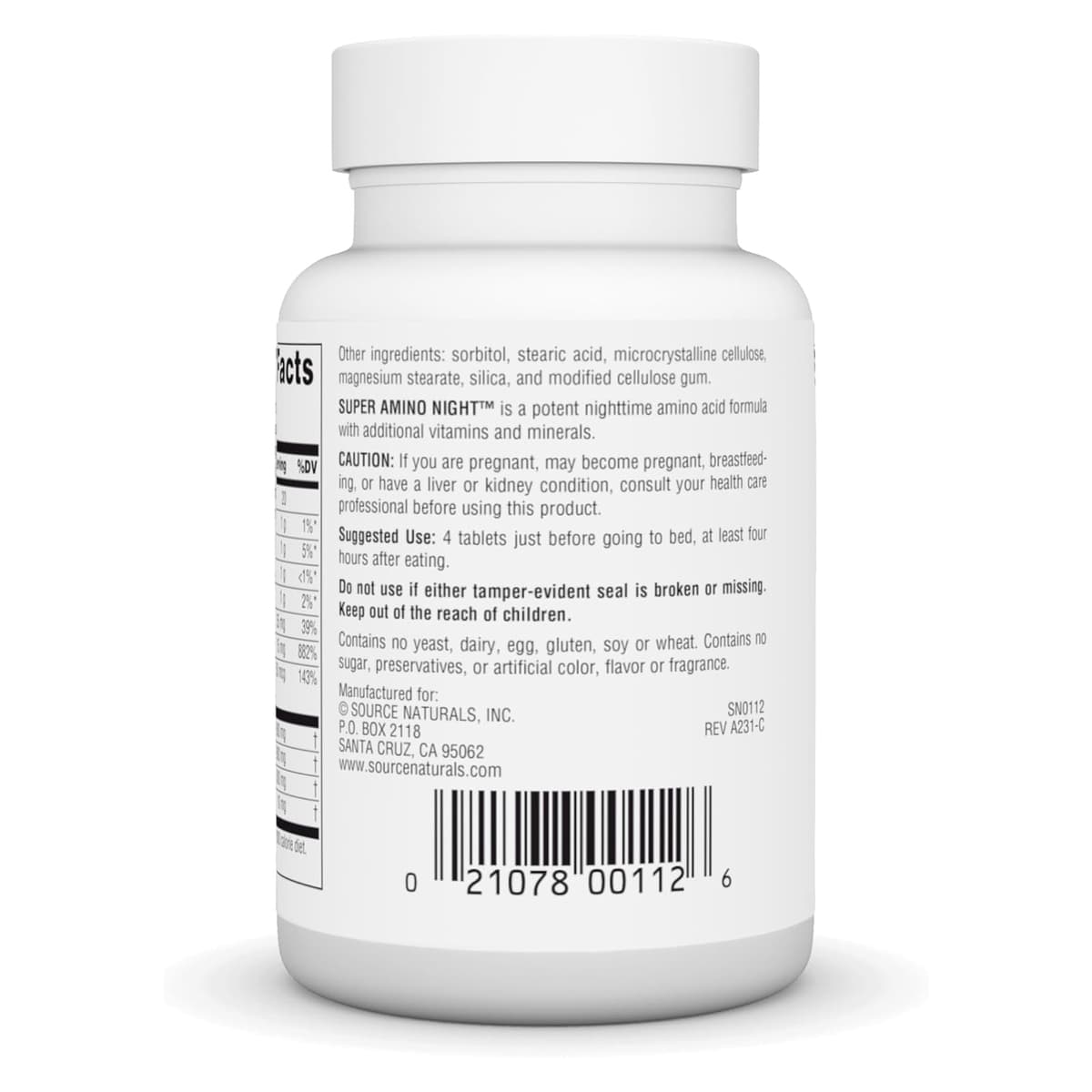 Source Naturals, Super Amino Night, формула с аминокислотами, ночная, 60 капсул