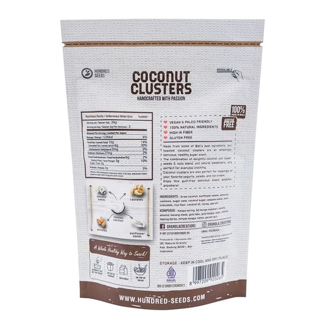 Hundred Seeds Coconut Clusters - Кокосовые стружки, со вкусом шоколада, 100 гр