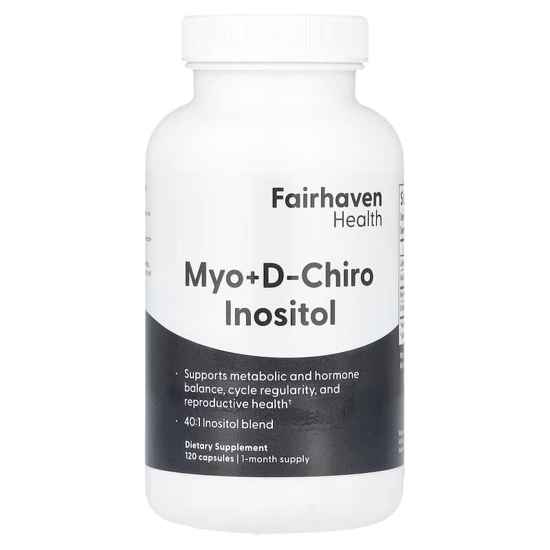 Fairhaven Health, мио-инозитол и D-хиро-инозитол, 120 капсул