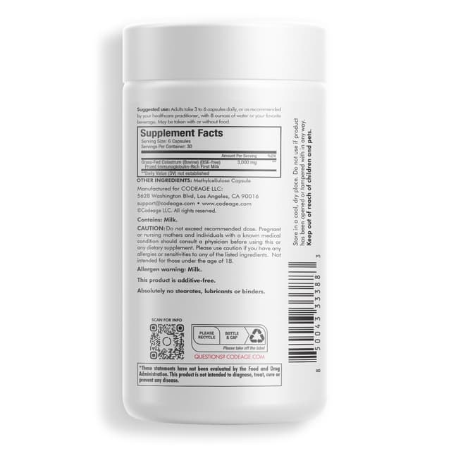 Codeage, Immuno Colostrum, 180 капсул (500 мг в 1 капсуле)
