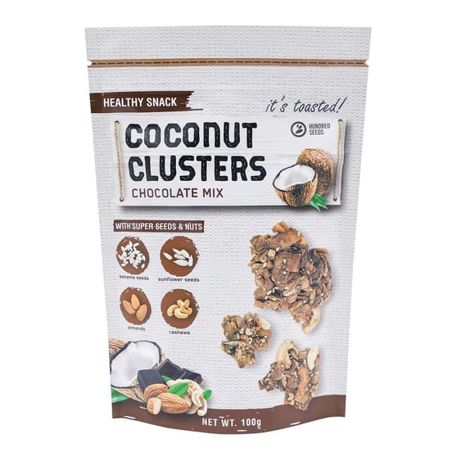 Hundred Seeds Coconut Clusters - Кокосовые стружки, со вкусом шоколада, 100 гр