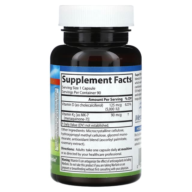 Carlson, Super D3 + K2, 5000 IU, 90 вегетарианских капсул