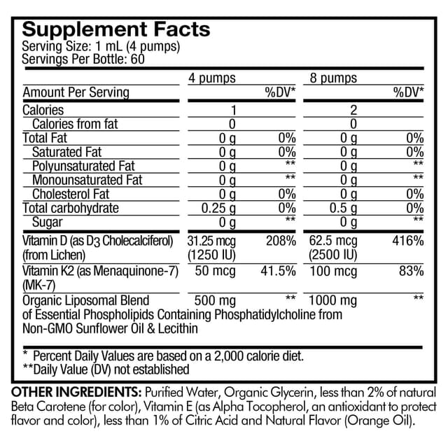 Codeage, Липосомальные витамины D3 и K2, апельсин, 59,2 мл (2 жидк. унц.)