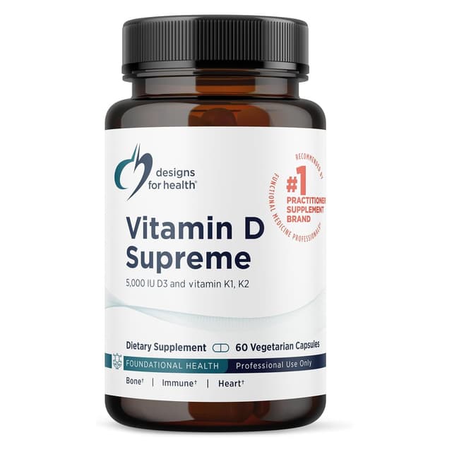Designs for Health Vitamin D Supreme - Витамин D 5000 МЕ, с 2000 мкг витамина К в виде MK4 для здоровья костей, здоровья сердца и поддержки иммунитета (60 капсул)