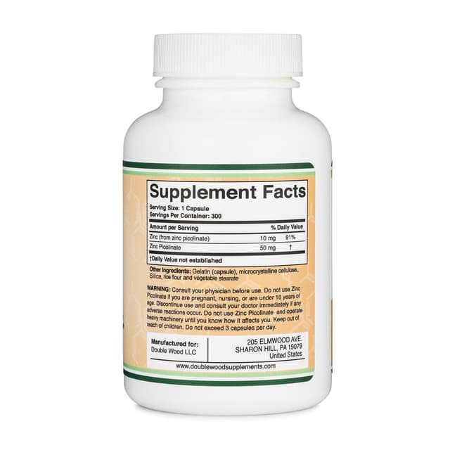 Double Wood - Zinc Picolinate, Пиколинат цинка, 50 мг, 300 капсул