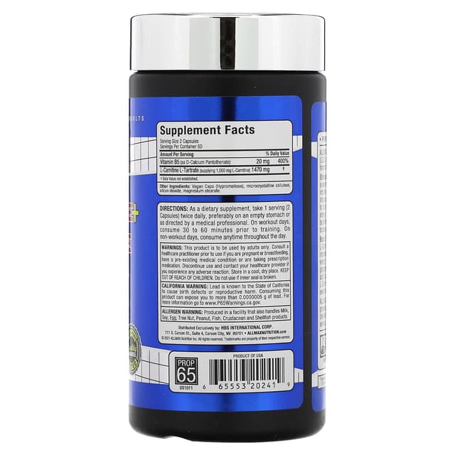 ALLMAX, Essentials, L-карнитин 1000 MG и тартрат, 120 капсул