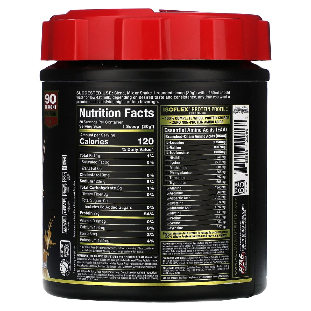 ALLMAX, ISOFLEX, чистый изолят сывороточного протеина, шоколад с арахисовой пастой, 425 г (0,9 фунта)