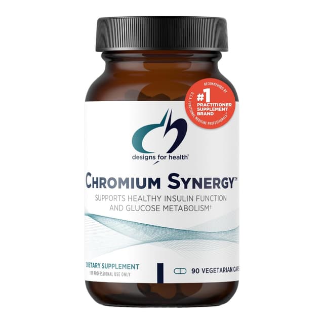 Designs for Health Chromium Synergy - хелатная добавка хрома никотината и глицината, витамином D, марганцем, цинком + таурином, 90 капсул