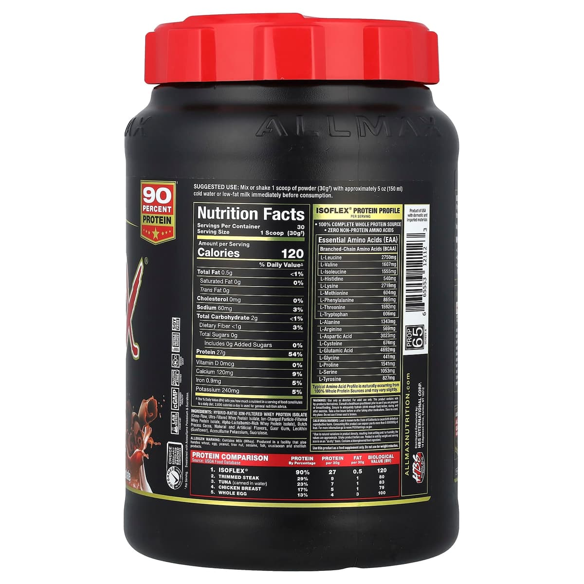 ALLMAX, ISOFLEX, чистый изолят сывороточного протеина, со вкусом шоколада, 2 фунта (907 г)