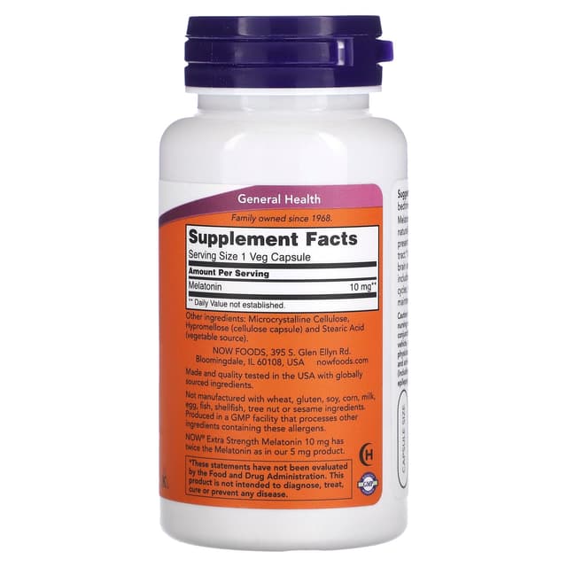 NOW Foods, мелатонин усиленного действия, 10 мг, 100 растительных капсул