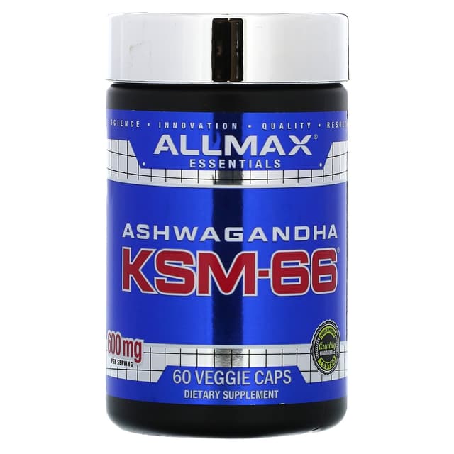 ALLMAX, Essentials, ашваганда KSM-66, 60 растительных капсул (300 мг на капсулу)