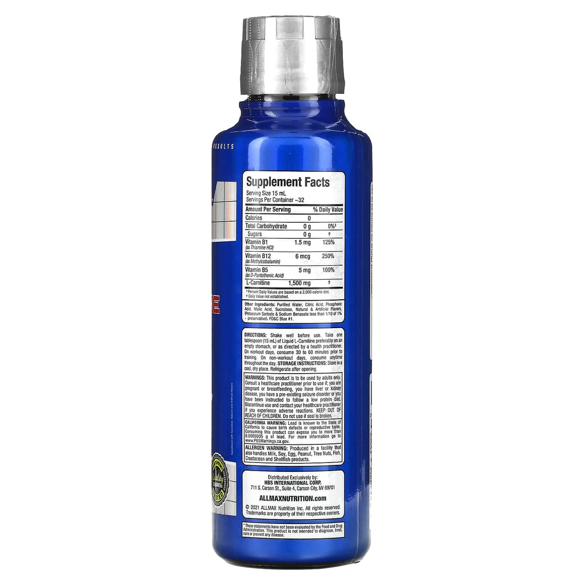 ALLMAX, жидкий L-карнитин 1500, голубая малина, 473 мл (16 уний)