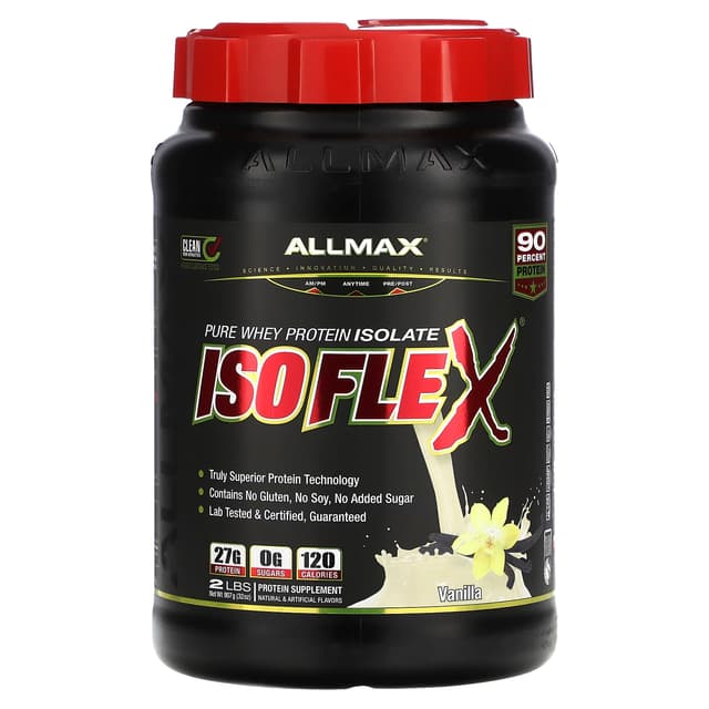 ALLMAX, ISOFLEX®, чистый изолят сывороточного протеина, со вкусом ванили, 907 г (2 фунта)