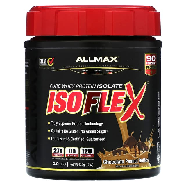 ALLMAX, ISOFLEX, чистый изолят сывороточного протеина, шоколад с арахисовой пастой, 425 г (0,9 фунта)