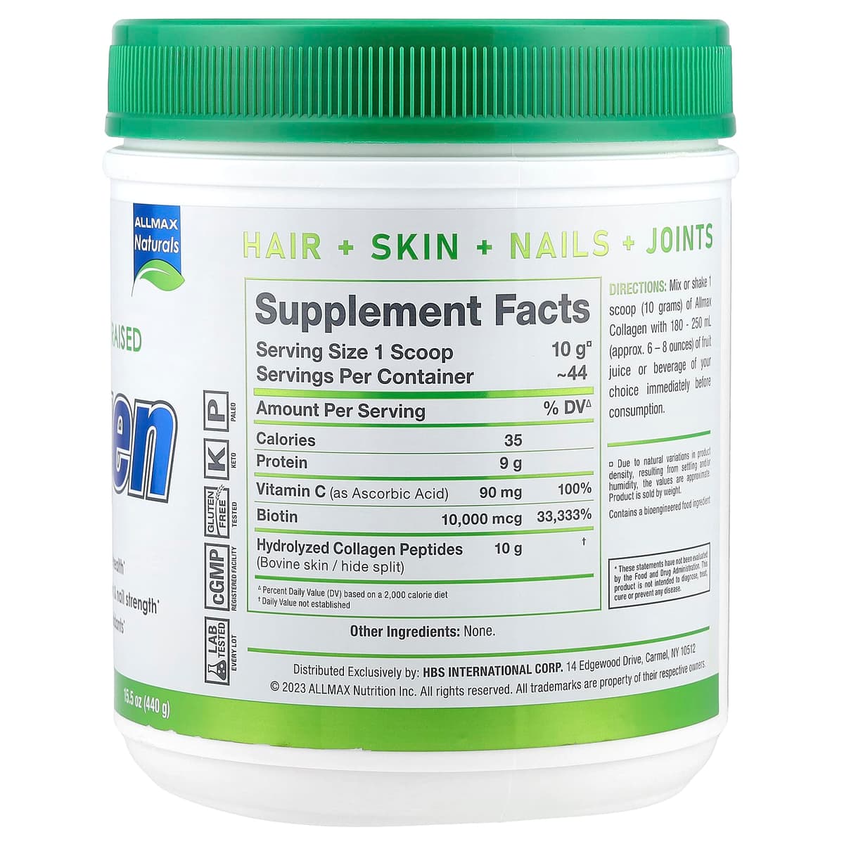 ALLMAX, Коллаген с биотином и витамином C, без добавок, 440 г (15,5 унции)