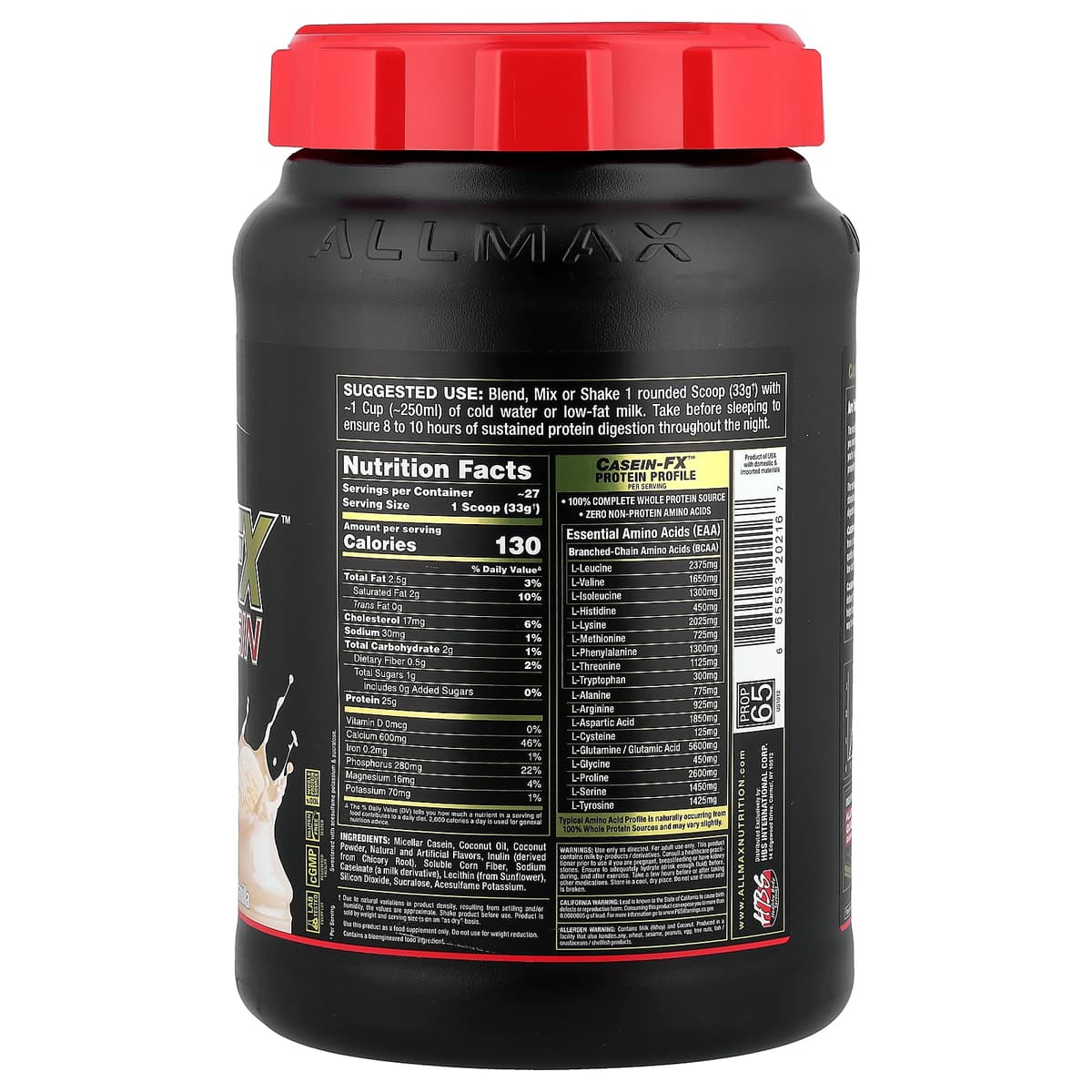 ALLMAX, CaseinFX, 100%-ный казеиновый мицеллярный протеин, ваниль, 907 г