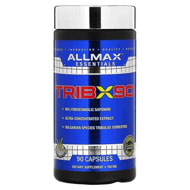 ALLMAX, TribX90, ультраконцентрат, якорцы, 90% сапонинов фурастанолового типа, 750 мг, 90 капсул
